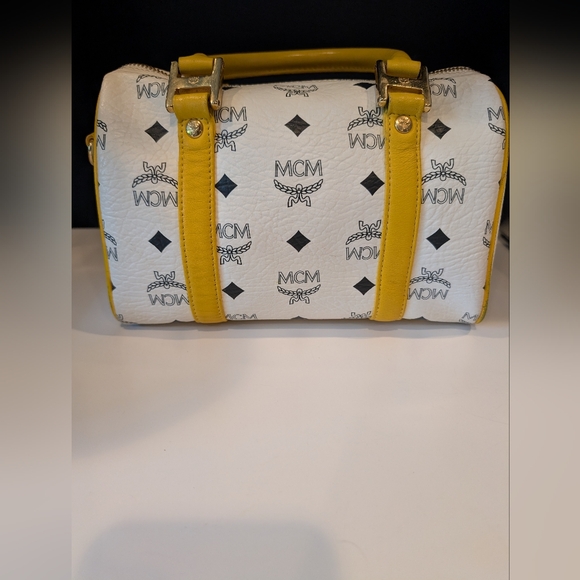 Authentic MCM Visetos Yellow and White Boston Satchel - Picture 2 of 10